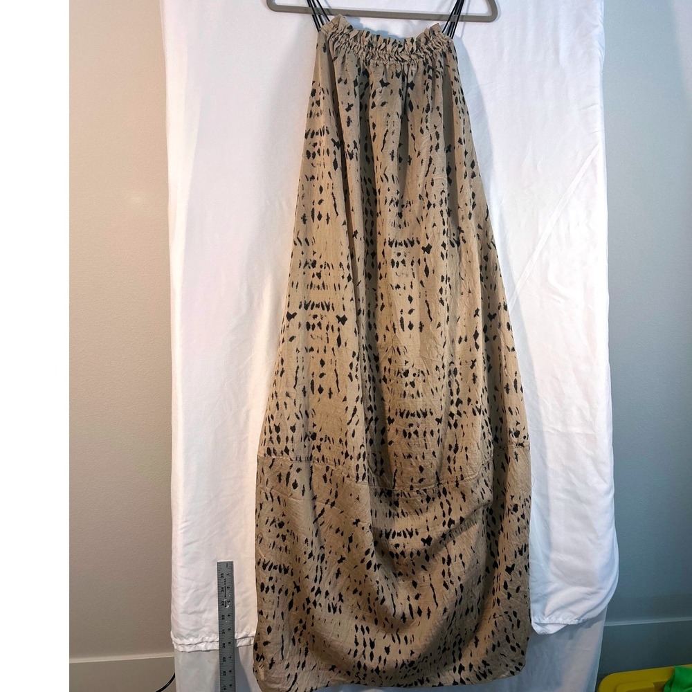 HM Tan Black Ikat Print Halter Maxi Dress Lyocell Blend Size Small Romantic
